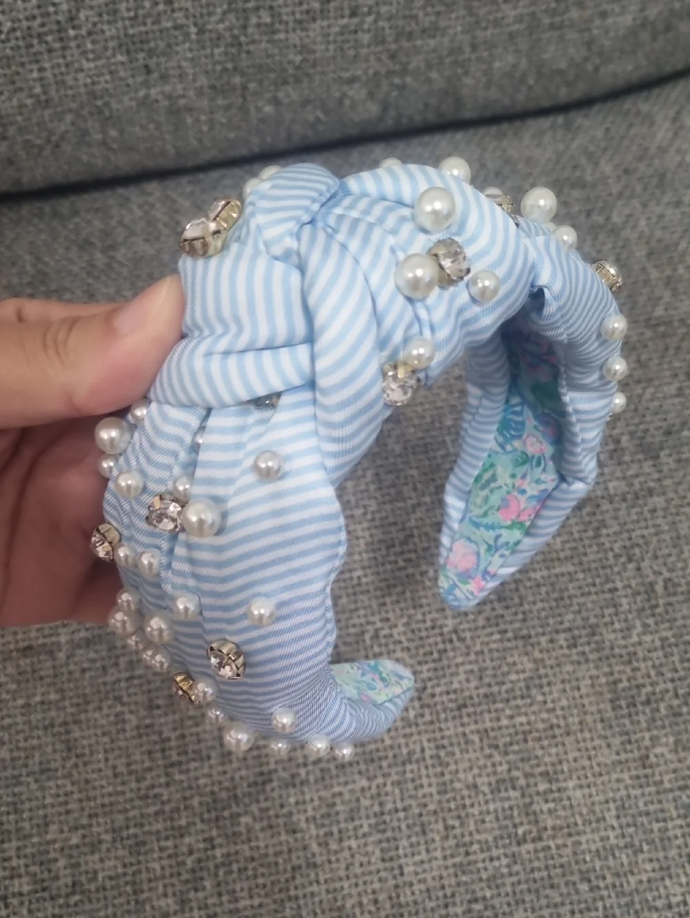 LILLY PULITZER Embellished Top Knot Wide Headband in Blue Stripe - Picture 7 of 10